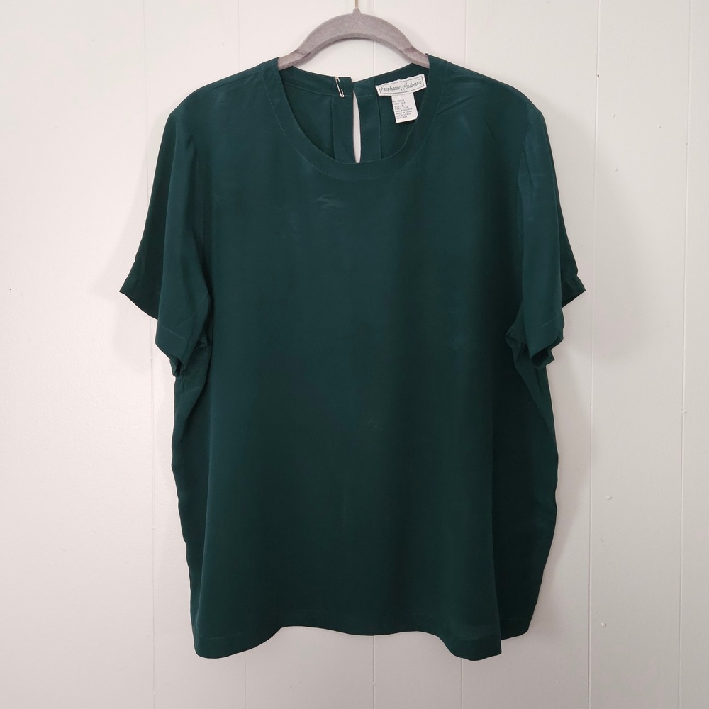 Silk Blouse Women Large Green